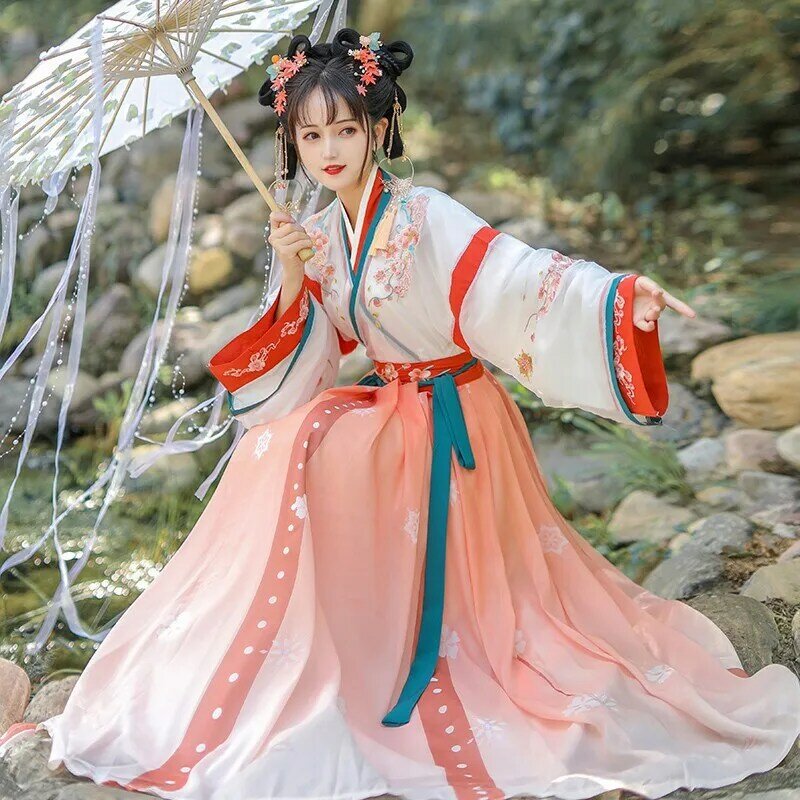Falda plisada de cintura con cuello cruzado Hanfu para mujer, ropa tradicional antigua Wei Jin, ropa Tang diaria, estilo chino, otoño