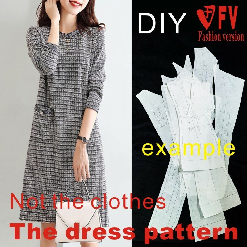 Cutting pattern women's commuter knitted bottoming dress clothing effect drawing 1:1 physical pattern BLQ-649