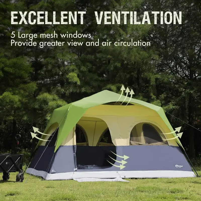 8 Personen Zelt für Camping, große wasserdichte wind dichte Kabine Familien zelt einfache Einrichtung mit 5 großen Mesh-Fenstern frachtfrei