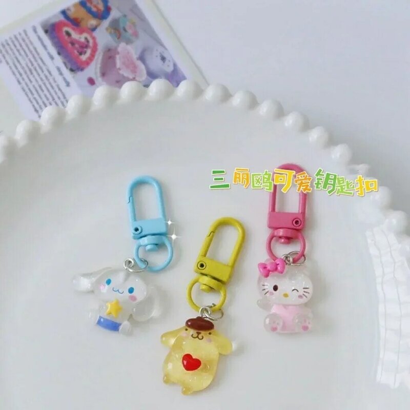 Anime Hello Kittys Transparante Fijne Knipperende Sleutelhanger Cartoon Jade Hond Kuromis Melodys Tas Hanger Schattige Accessoires Cadeau