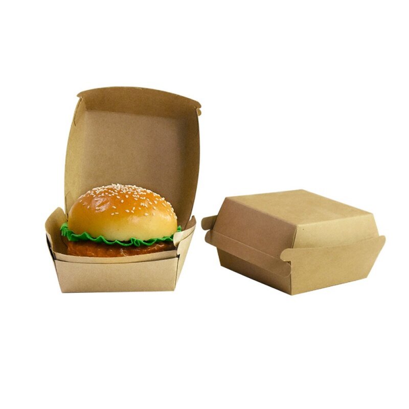 Confezione di prodotti personalizzati contenitori stampati personalizzati carta per formaggio di pollo fritto nero Take Away Food Burger Hamburger Box