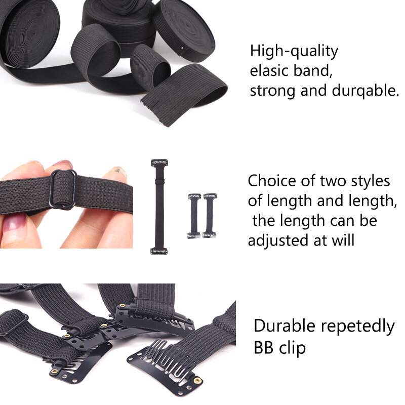Bb Riem Voor Face Lift Zwart Stretching Bandjes Voor Lift Ogen Onzichtbare Elastische Riem Voor Haar 1.5Cm Breed Lifting riemen Met Clips
