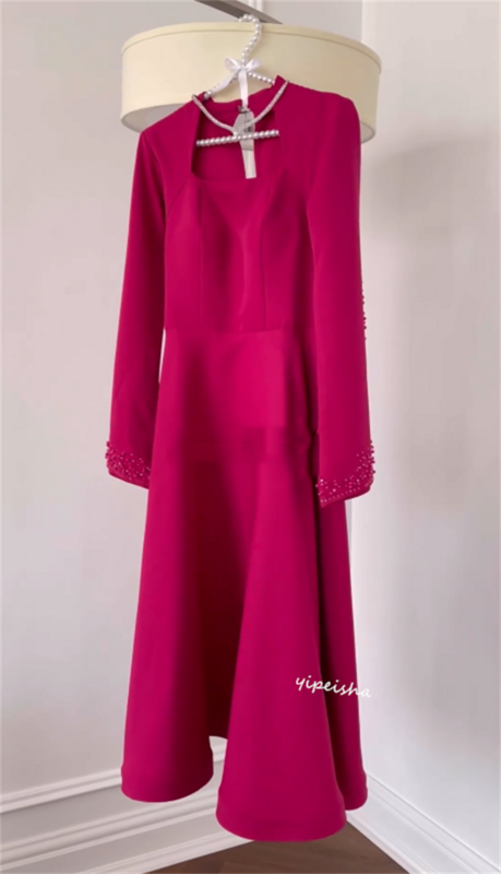 Платье для выпускного вечера Саудовская Аравия атласное с бисером обручальное ТРАПЕЦИЕВИДНОЕ с квадратным вырезом вечернее платье на заказ платья миди