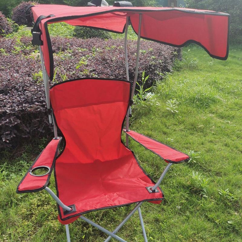Camping Chair With Shade Folding Portable Camping Recliner Seat Anti Slip Outdoor Lawn Beach Chair Comfortable For Patio Garden