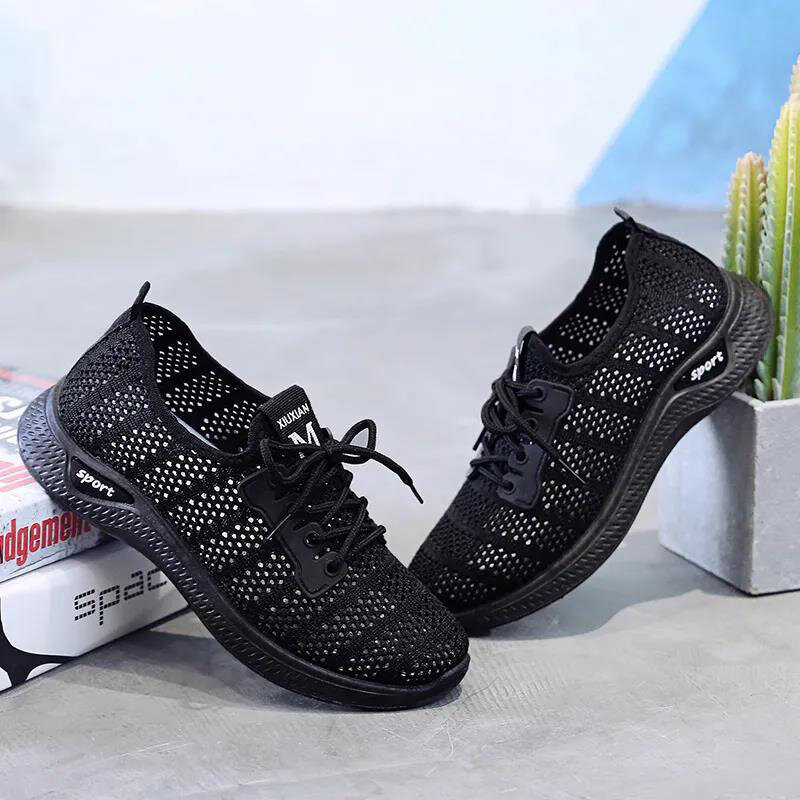 Breathable Mesh Shoes Ladies Summer Hollow Out Sports Casual Shoes Lightweight All-match Running Footwear Lace-up Sneakers Women