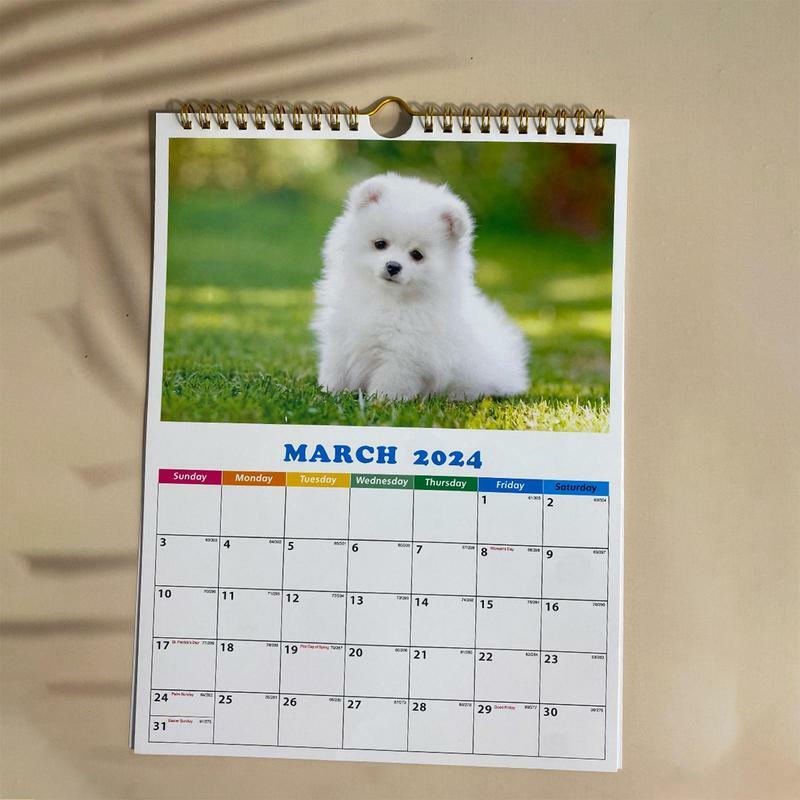 Creative Dog Calendário Mensal, Wall Decor diário para Apartamento Dormititor, 2024 A4