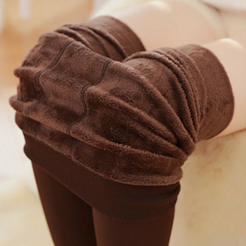 Meia-calça grossa forrado de lã para mulheres, leggings sem costura, calça térmica, traje quente, monocromático, emagrecedor, inverno