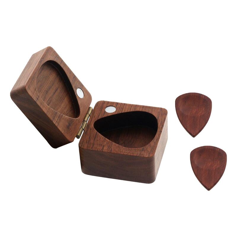 Handmade madeira guitarra picaretas, mini-porta-jóias com 2 picaretas, artesanal, organizador