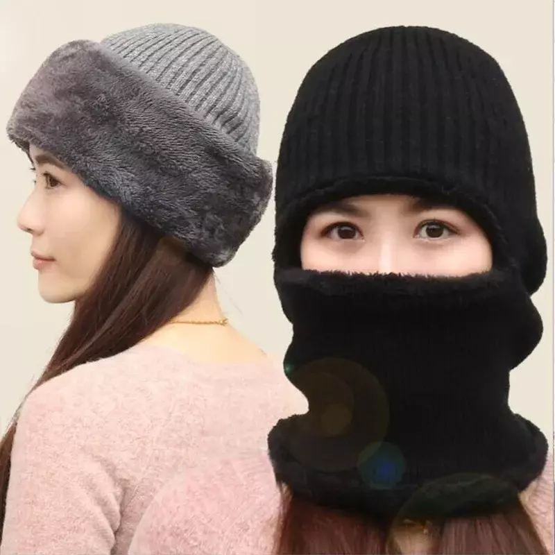 Autumn and Winter Hat Men's Hat Scarf Warm Breathable Wool Knitted Hat for Women Double Layers Protection Caps Accessories Gifts