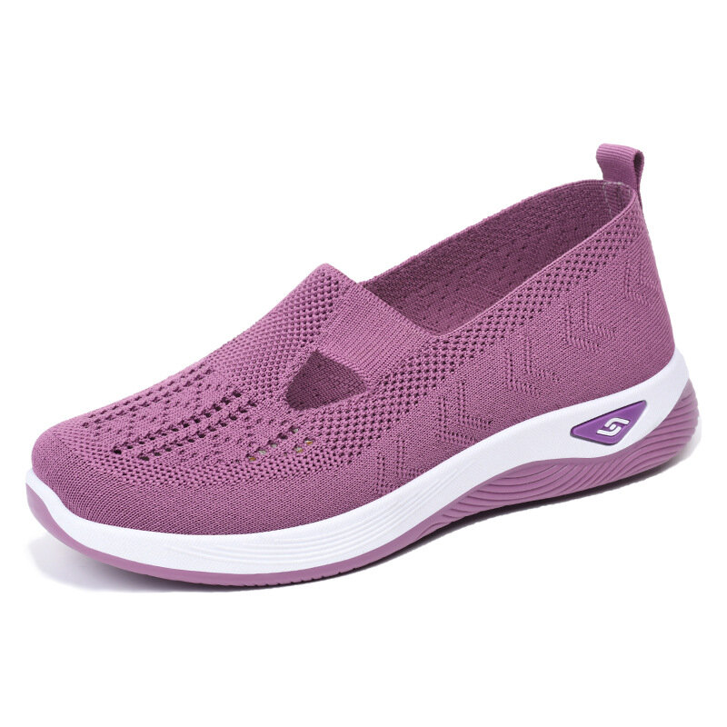 Women's New Summer Shoes Mesh Breathable Sneakers Light Slip on Flat Platform Casual Shoes Ladies Anti-slip Walking Woven Shoes