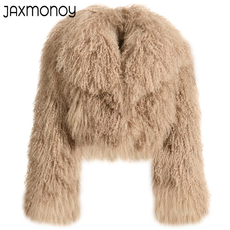 Jaxmoney-女性用の単色毛皮のジャケット,短いコート,折りたたまれた襟,単色,暖かい,冬,ファッション,新しい