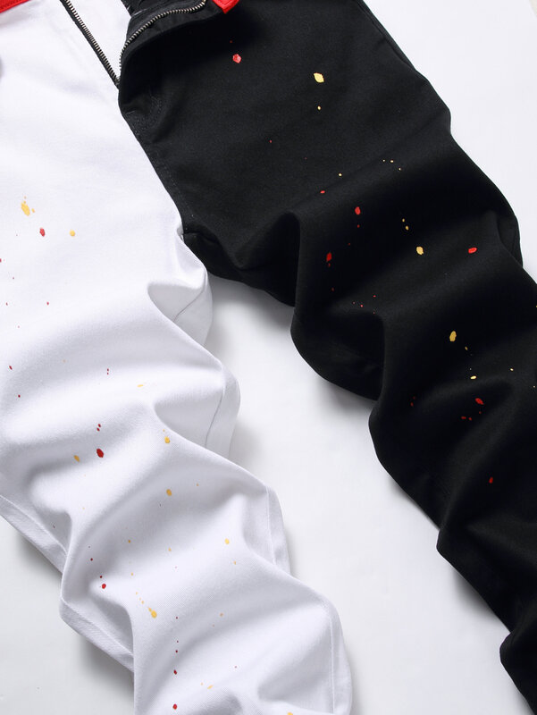 Джинсы мужские рваные в стиле хип-хоп, брюки из денима в стиле пэчворк, модные штаны из денима в стиле Харадзюку, черные белые, на осень