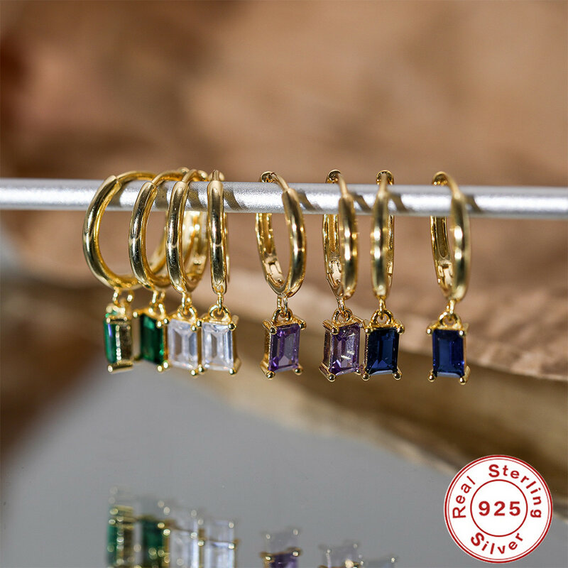 Женские серьги-кольца LENNIK с фиолетовым цирконом, романтические маленькие серебряные украшения с покрытием из 18-каратного золота, тонкие ювелирные украшения