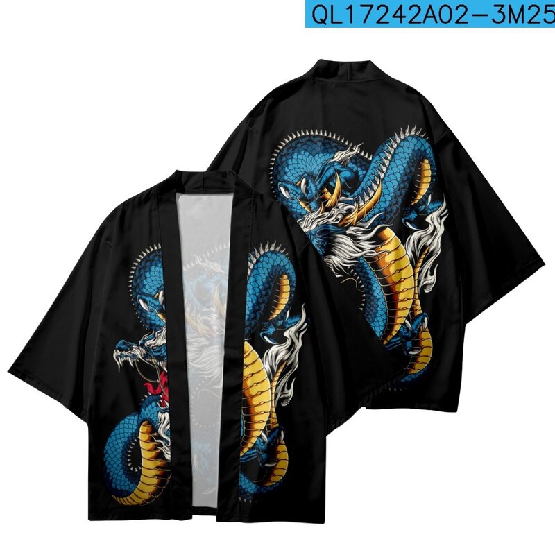 Летняя традиционная Повседневная Свободная стандартная азиатская одежда с принтом дракона в стиле Харадзюку, винтажный Японский кардиган для пар для женщин и мужчин