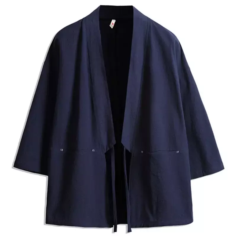 Cardigan Kimono da uomo giacche giapponesi Casual cotone aperto davanti lino leggero Yukata