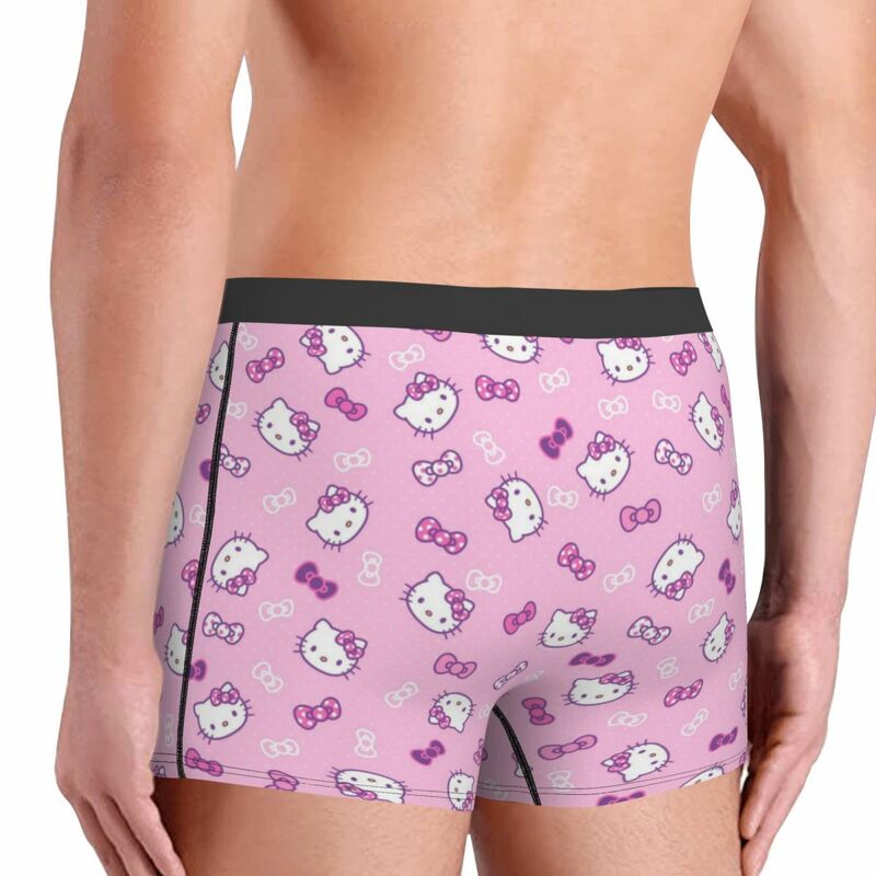 Celana dalam pria motif Hello Kitty, celana dalam lembut pria, celana dalam Boxer Sanrio bersirkulasi udara, pakaian dalam pola Hello Kitty