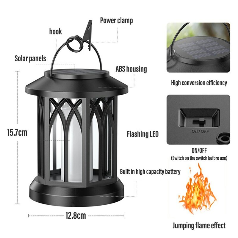 LED Solar Energy Simulation Flame Lamp with Clip Waterproof Outdoor Wall Lamp Garden Landscape Lamp Garden Christmas DecorationL
