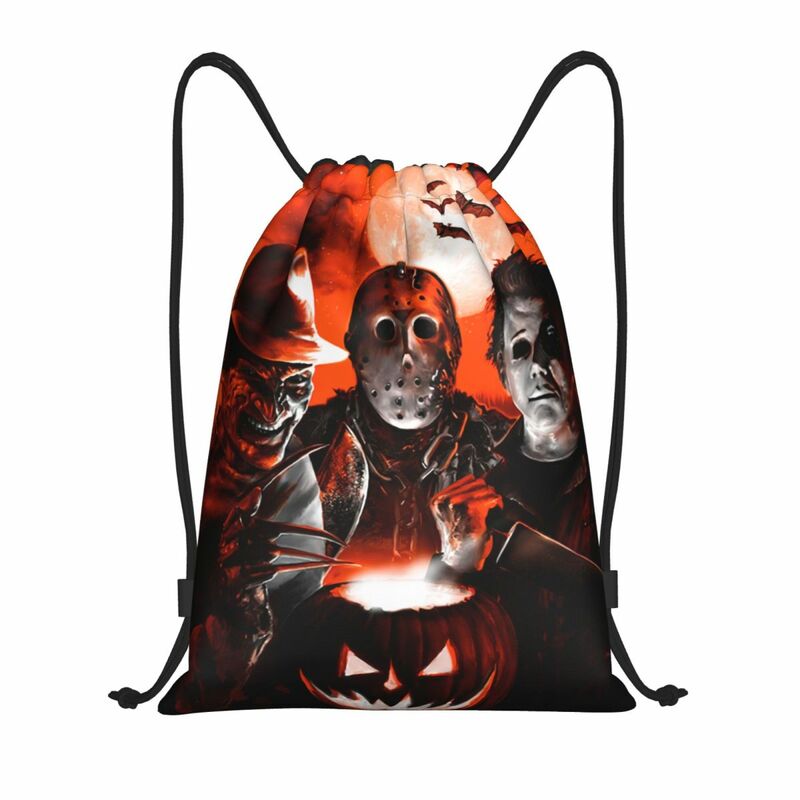 Welcome To Horror Movies Drawstring Bags Women Men Foldable Sports Gym Sackpack Halloween Character Shopping Storage Backpacks