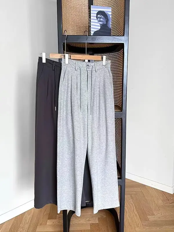 Luźne spodnie proste ze sznurkiem dziecięce 2023 jesień nowa elastyczna talia małe spodnie dresowe