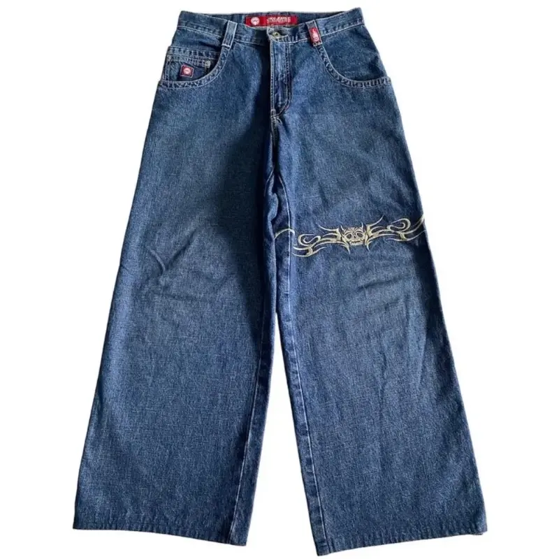 Y2K JNCO celana Jeans Hip Hop pria, celana Denim grafis Rock longgar Retro Harajuku kasual pinggang tinggi kaki lebar pakaian jalanan 2024