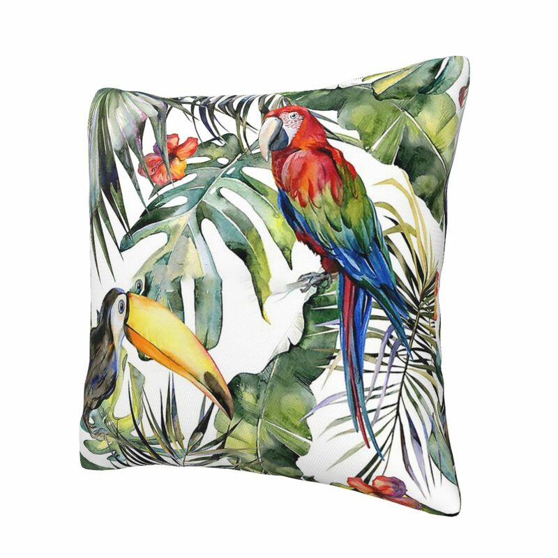 TROPICAL JUNGLE 정글 나뭇잎 수채화 패턴 베개 케이스 쿠션 커버, 장식 베개 케이스 커버, 양면 인쇄
