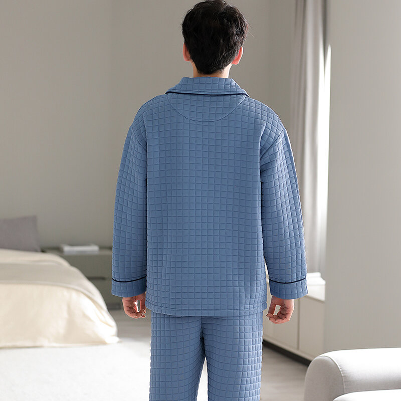 Advanced men's autumn and winter pajamas Three layer thin cotton cardigan lapel style men's pajamas winter set