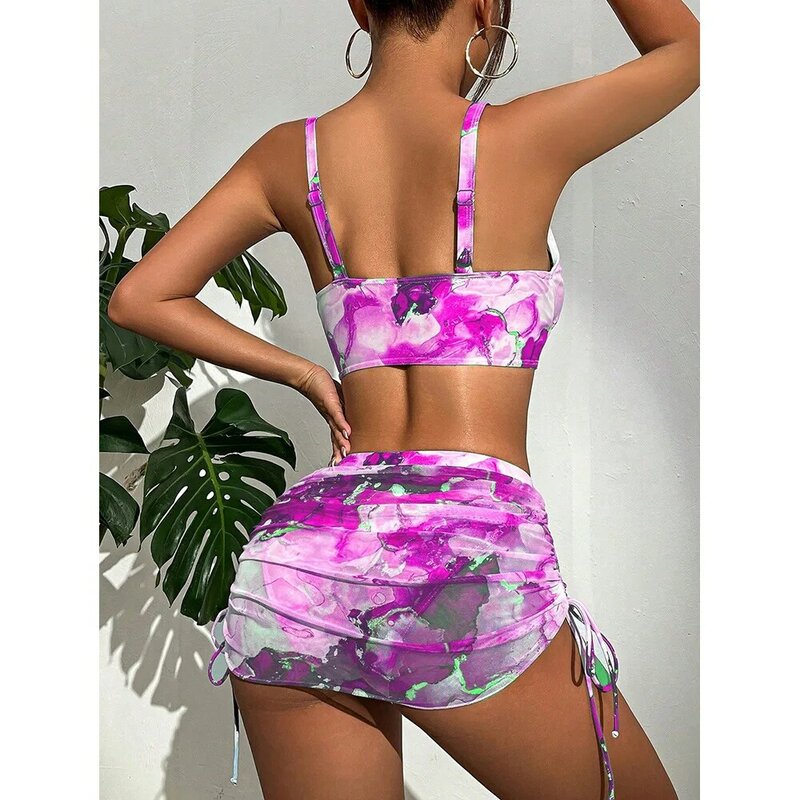Microbikini con falda para mujer, de 3 piezas Sexy traje de baño, conjunto de Bikini con Tanga, ropa de playa brasileña, 2024