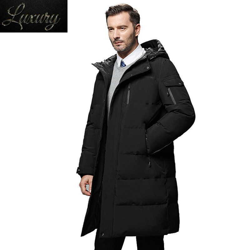 남성용 방수 두꺼운 겨울 롱 화이트 덕 다운 재킷, 브랜드 의류, 후드 따뜻한 코트, 남성 푸퍼 파카, 라지 사이즈 5XL