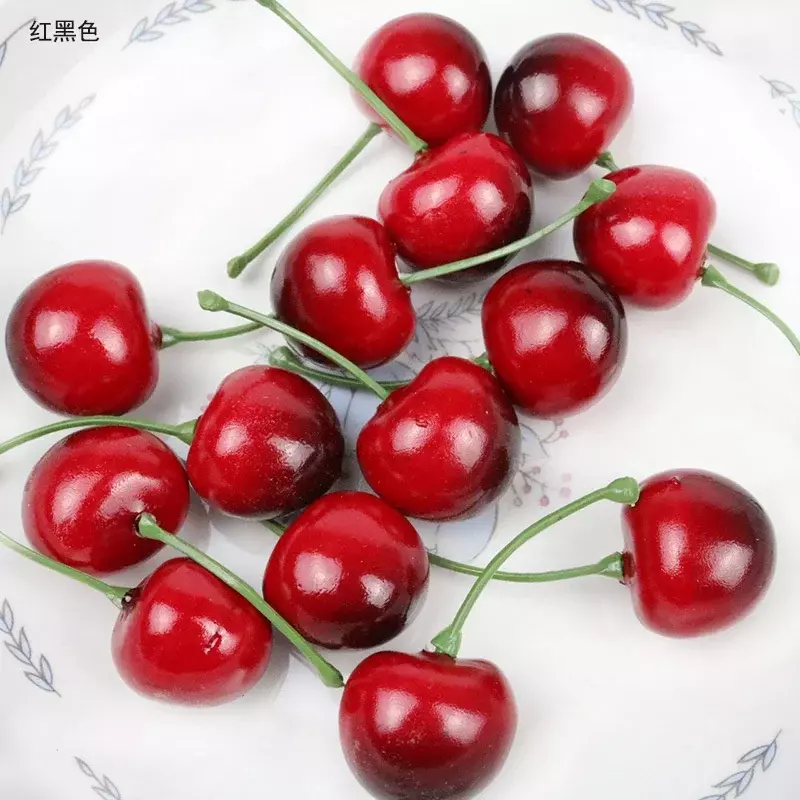 Confezione da 50 simulazione realistica artificiale piccole ciliegie nere rosse modello di frutta finta casa cucina decorazione per feste scrivania
