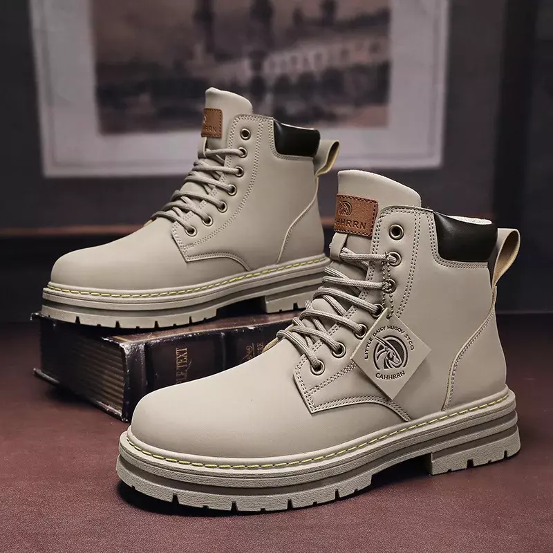 High Top Boots Men's Leather Shoes Fashion Motorcycle Ankle Military Boots for Men Winter Boots Man Shoes Lace-Up Botas Hombre