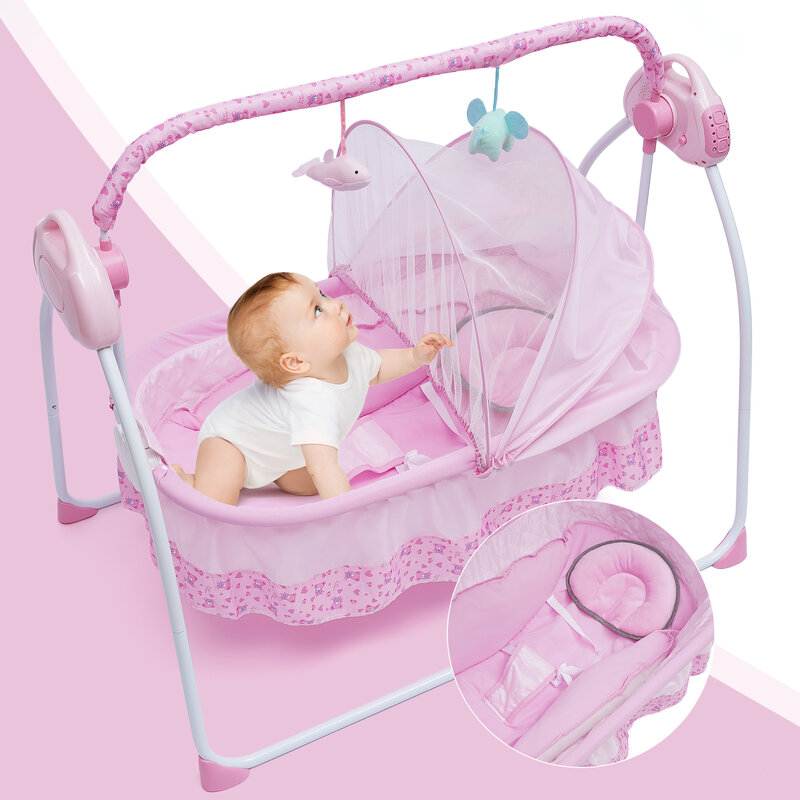 Berceau électrique à balançoire automatique pour bébé, lit de sommeil CPull, bascule pour bébé, musique Bluetooth Net, réglable, polymères, 5 vitesses