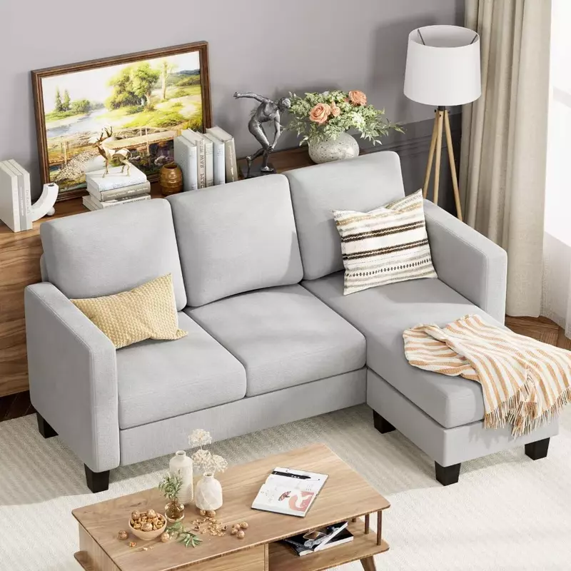 YESHOMY-sofá pequeño seccional Convertible, asiento de sofá en forma de L con tela de lino moderna, 70 ", gris claro