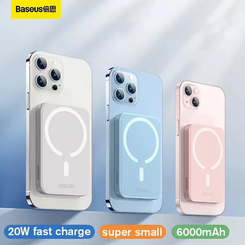 Baseus Từ Ngân Hàng Điện 20W 6000MAh Bên Ngoài Không Dây Pin Magsafe Powerbank Di Động Sạc Cho Iphone 14 13 12 mini Pro