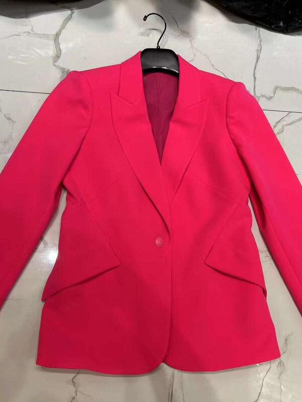 Office Lady Top Quality 2024 New Spring Summer Elegant Pink Long Sleeve Blazer Tops Pants Set