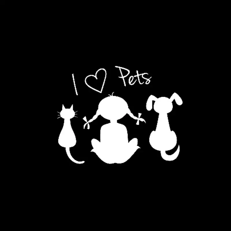 I Love Pets-pegatinas de dibujos animados para coche, calcomanías impermeables para portátil, accesorios para automóviles, decoración de PVC,15cm x 12cm, bebé, niña, perro, gato