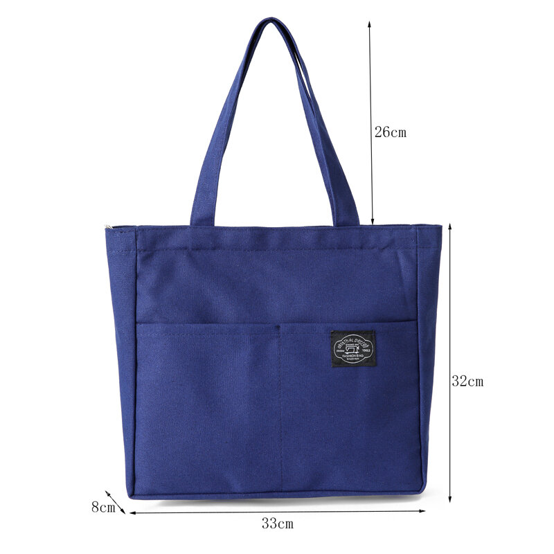 Bolso de lona para mujer, bolsa de hombro informal de diseñador de Color sólido, de gran capacidad, de algodón, reutilizable, para compras y playa, novedad