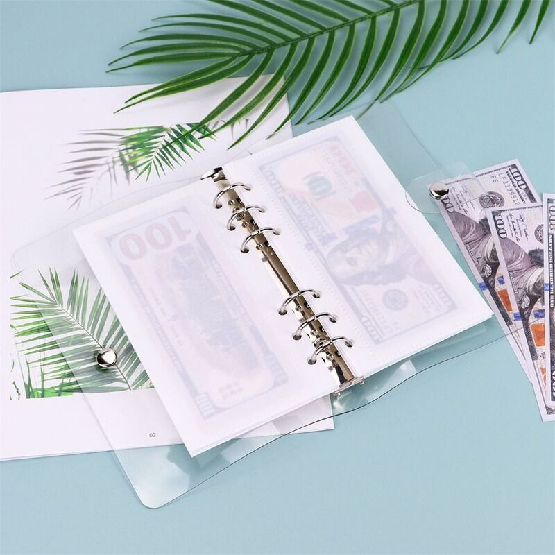 Transparen Binder-bolsa impermeable para archivador de documentos, 6 anillos, divisor de página, Negro, Rosa, PVC, bolsas de hojas sueltas, papelería