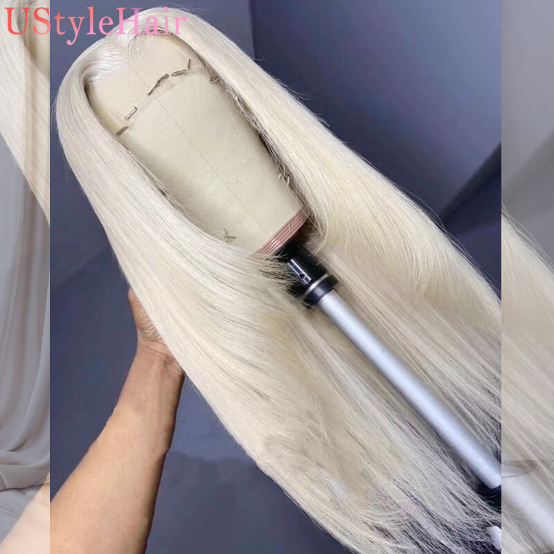Platynowe peruka z prostymi włosami UStyleHair dla kobiet z warstwowym cięciem blond koronkowa peruka na przód żaroodporne syntetyczne koronka z przodu używane codziennie