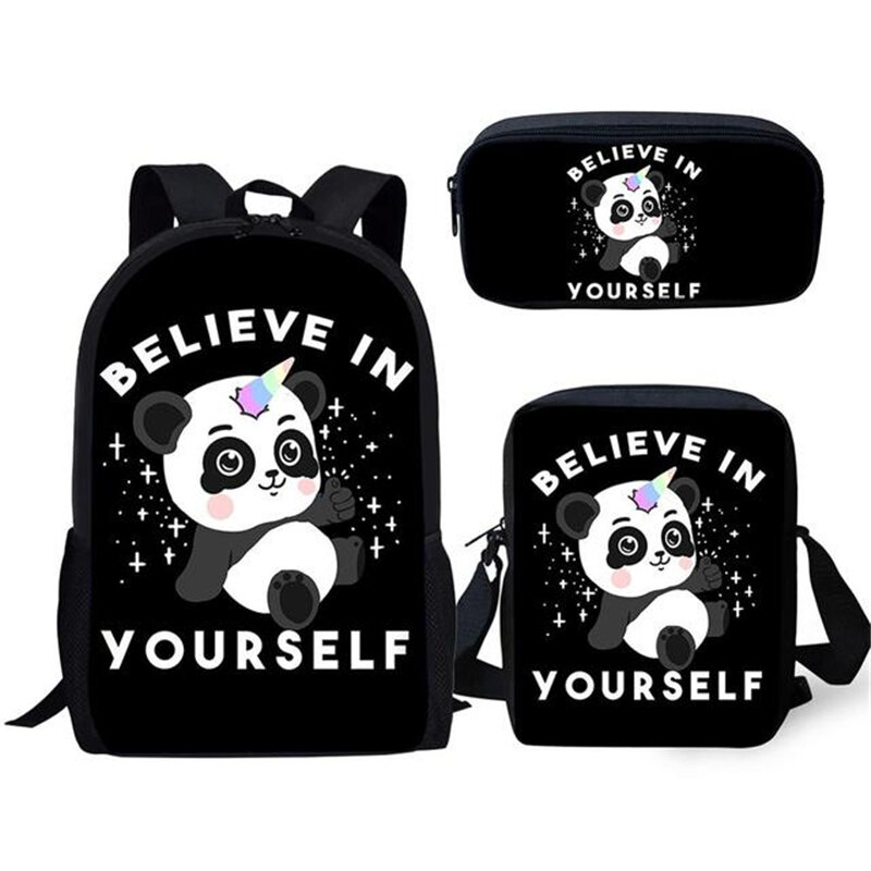 Classic Fashion Novelty Panda 3D Print 3pcs/Set pupil School Bags Laptop Daypack Backpack Inclined shoulder bag Pencil Case