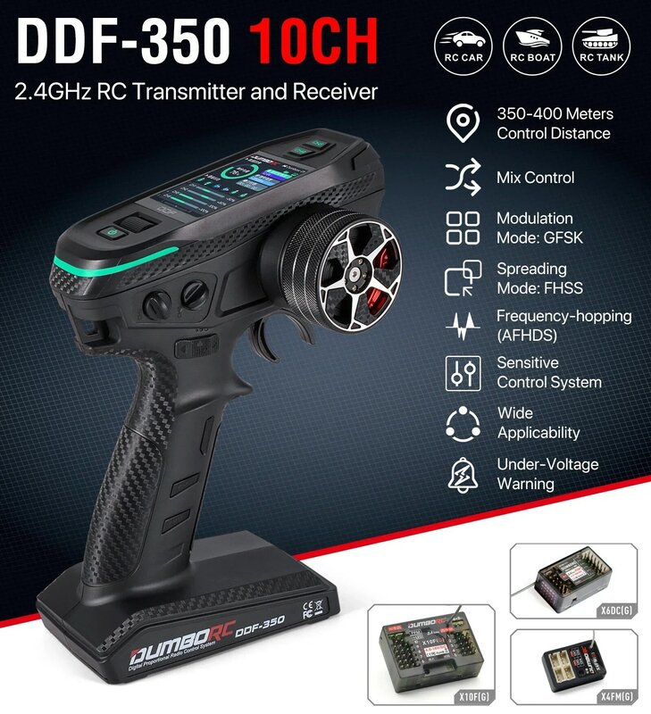 DUMBORC DDF-350, kontroler jarak jauh 10CH RC 10 saluran 2.4Ghz Radio Digital pemancar dengan penerima dengan layar HD