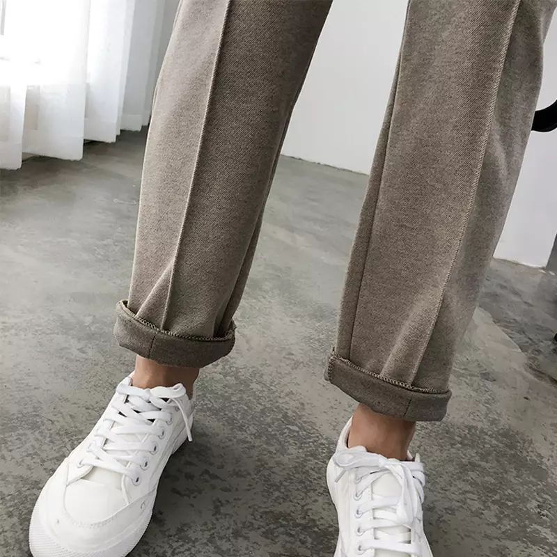 Thicken Women Pencil Pants 2024 Spring Winter Trousers OL Style Wool Female Work Suit Pant Loose Female Trousers Capris 6648