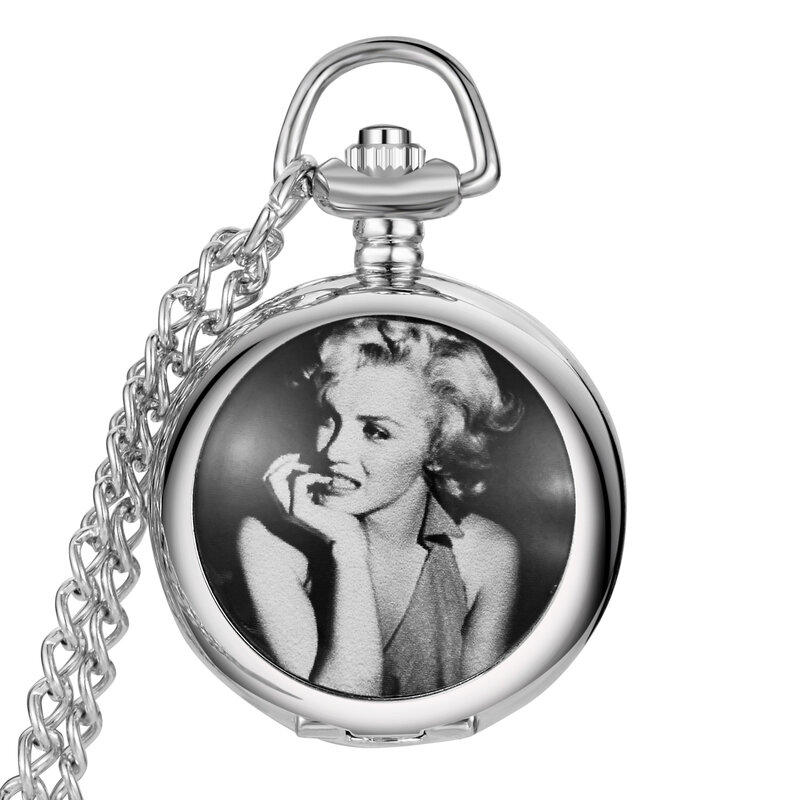 Kecil lucu ukuran lebih kecil Fashion wanita cantik pola liontin rantai perak kalung saku jam tangan aksesoris perhiasan jam