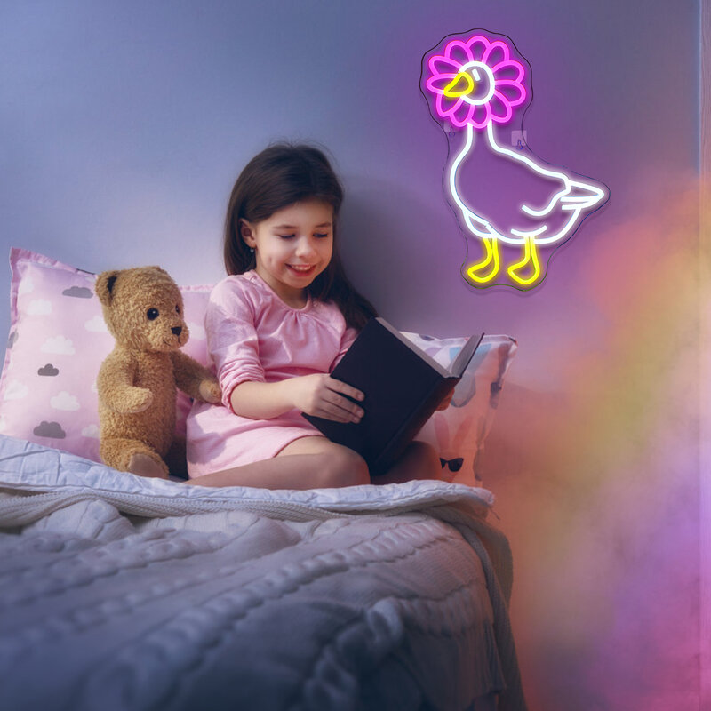 مصباح جداري على شكل حيوان LED ، زهرة ، بطة ، لافتة نيون ، وردي ، أبيض ، ديكور غرفة جمالي ، غرفة نوم ، منزل ، قضبان ، حفلة ، هدية فتاة ، صبي