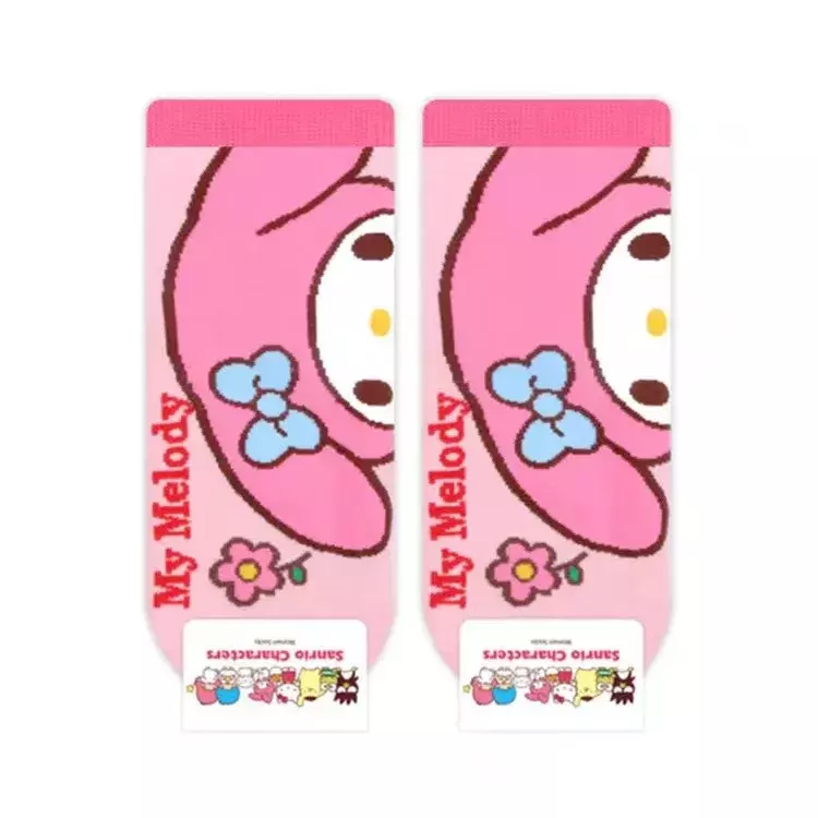 Calcetines de algodón con estampado de dibujos animados para mujer, medias suaves con estampado de Sanrio, Hello Kitty, My Melody, regalo para niña