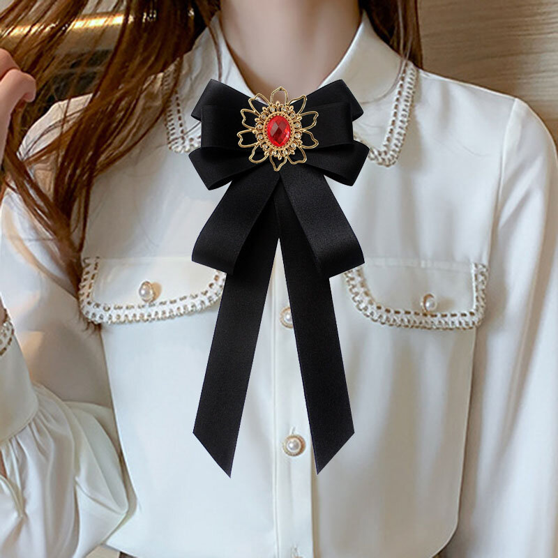Women's Clothing Bow Tie Brooch College Style Lolita Cosplay Party Shirt Pins Original Handmade Jewelry Crystal Collar Flower
