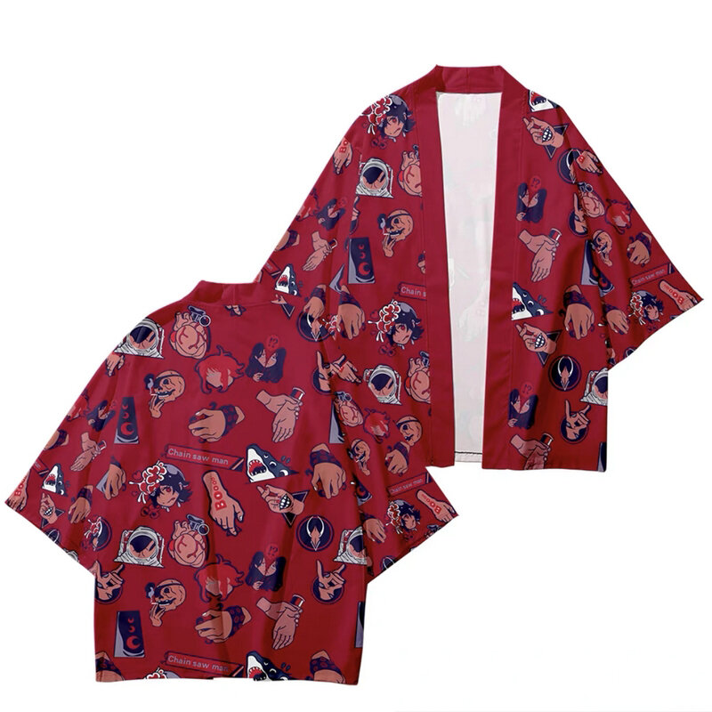 Harajuku Jepang Anime Gambar Gergaji Manusia 3d Kimono Kemeja Jubah Kostum Mode Pria Wanita Tujuh Titik Lengan Atasan Kardigan Jaket