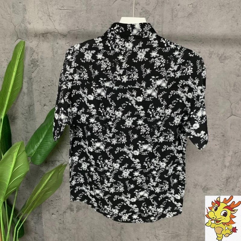 여름 아이스 실크 작은 조각 꽃 반팔 셔츠 남성용, 어리 석고 멋진, 요정 반팔 셔츠, 패션 브랜드