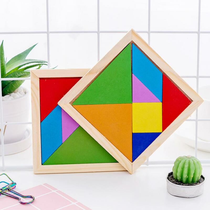 Mainan Puzzle kayu warna-warni untuk anak-anak, mainan Puzzle Tangram geometris, mainan papan Belajar Dini anak-anak