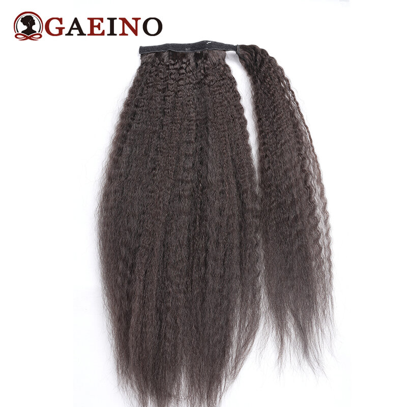 Extensões retas Kinky do cabelo do rabo de cavalo para mulheres, rabo brasileiro do pônei, grampo do cabelo de Remy, cabelo humano