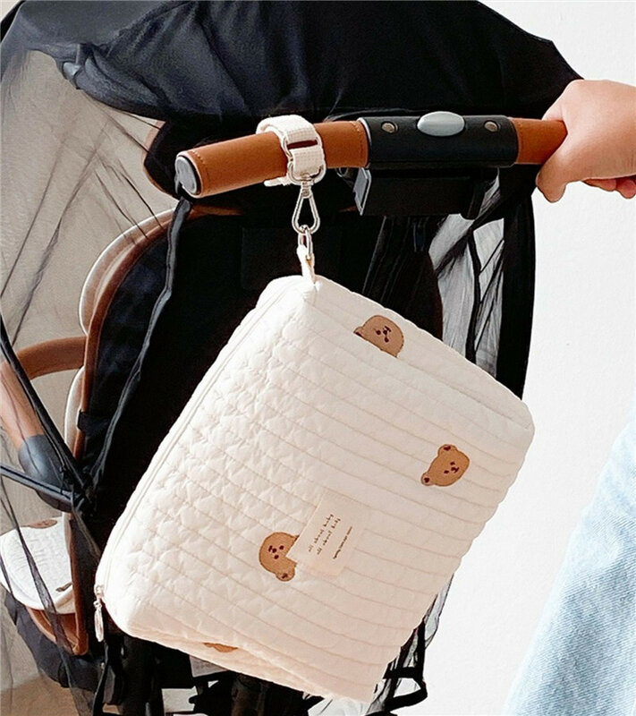 Embroidered Baby Diaper Bag Cotton Mommy Bag Zipper Newborn Travel Stroller Storage Bags Diaper Bag Nappy Single Shoulder Bag